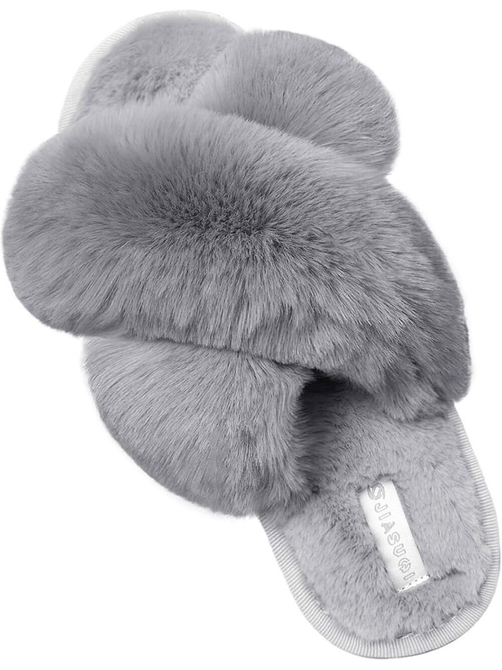 Women's Grey Fuzzy Fluffy House Cozy Criss Cross Furry Open Toe Slipper Shoes